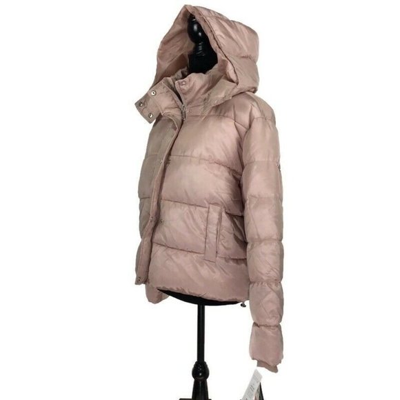 Sebby Hooded Puffer Jacket Blush Pale Pink Detachable Hood Winter Coat NEW Large - Picture 4 of 8